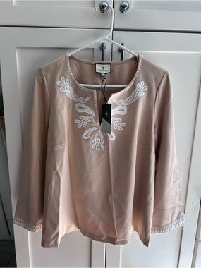 Tuckernuck Blush Pink Embroidered Split-Neck Tunic